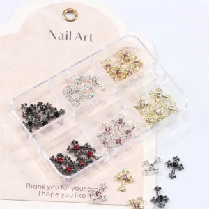 30pcs Box Retro Cross Metal Nail Art Charms 3D Nail Art Charms Alloy Y2K Corss Nail Decorations