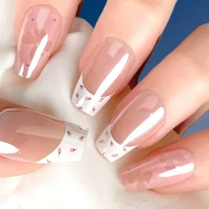 30pcs Fresh Pastel Spring Cute Print French Coffin Long Lasting Comfort Fit False Nails Press on Nails Customization