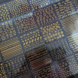 30pcs Gold 3D French Style Nail Art Sticker Set Shiny Lace Geometric Flowers and Hearts Colorful DIY Decals for Nail Art