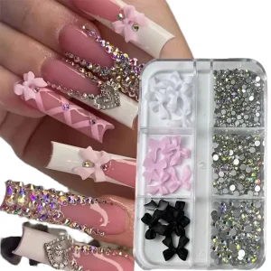 30pcs Kawaii Mini Bow 3D Cute Nail Art Decorations Matte Butterfly Nails Charms DIY Metal Nail Accessories 6grid