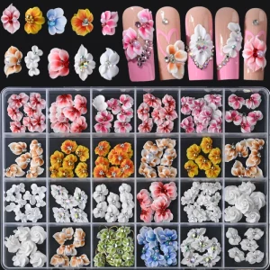 30pcs Mixed Handmade Sculpture Flower Nail Charms Kawaii Nail Art Charm 3D Designer Acrylic Nail Jewelry Decoration