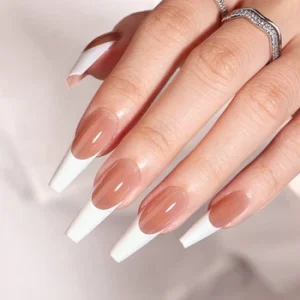 30pcs Soft Gel Press on Nails Extra Long Ballerina Coffin Nail Tips French Designed Classic White Long Press on Nail