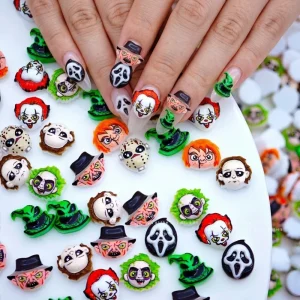 30pcs bag Non Toxic Resin 3D DIY Halloween Nail Art Decorations Clown Pumpkin Lantern Charms Custom Logo Press Supplies