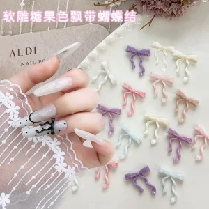 30pcs bag Soft Carving Double Layer Nail Charms in Bulk Resin Black Purple Ribbon Tie French Nail Charms Trend
