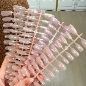 30pcsXS S M Solid color Simple French Chasing Light Cat’s Eye Nude pink False Nails square Almond Pearlescent Press on Nails