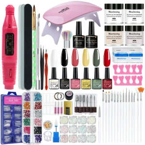 35-Piece UV Gel Nail Polish Set Including Nail Stamping Pen Brush Lamp Grinding Machine