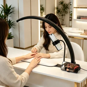 36W Adjustable Curved Nail Lamp with Hand Cushion Pillow & Mobile Phone Stand Dimmable LED Manicure Light for Nail Salon