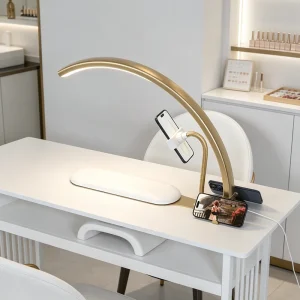 36W Half Moon Nail Light with Hand Pillow LED Crescent Desk Lamp with Phone Stand for Manicure Eyelash Extension Tattoo