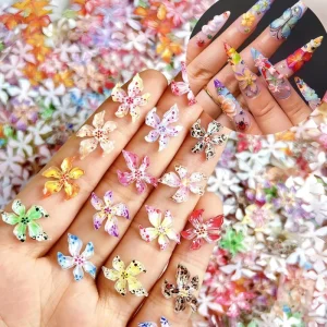 3D 100pcs Bag Resin Colorful Small Flower Nail Art Charm Soft Carved Nail Art Decorations Accessories Bulk