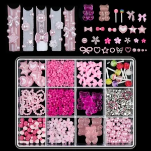 3D 12 Grid Nail Art Decoration Accessories Colorful Bow Multiple Styles Box Mix Pearl DIY Resin Nail Charms Bows