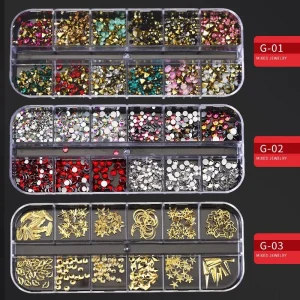 3D 12 Grid box Full color Luxury Nail Art Decoration Products Fashionable Nail Accessories Charming Nail Art