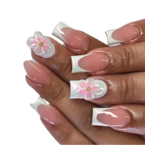 3D Acrylic False Nails High Quality Flower Luxury INS Style False Artificial Fingernails with Glue