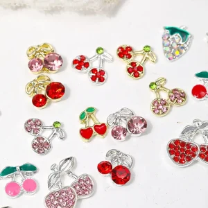 3D Alloy Cherry Strawberry Press on Nails Resin Charms Mini Nail Charms Fruits Nails Charm 3d Cherry Nails