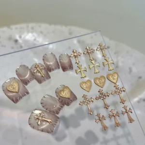 3D Alloy Cross Nail Art Charms Vintage Halo Cross Nail Art Jewelry Metal Nail Decorations