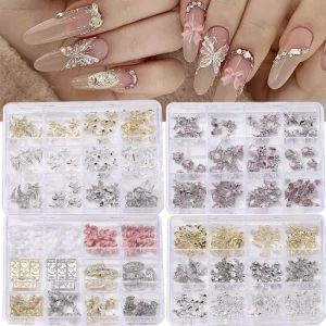 3D Alloy Crystal Nail Art Charms Colorful Cluster Rhinestone Decorations Luxury Manicure Accessories Box