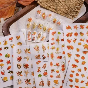 3D Autumn Maple Leaves Design Nail Stickers Fall Leaf Self Adhesive Sliders Sticker for French Nail Manicure Decals