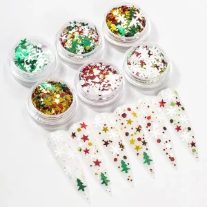 3D Beauty Nail Art Wood Pulp Merry Christmas Snow Decals Nail DIY Mixed Flash Decoration Glitter Nail Sequins