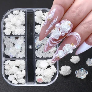 3D Camellia Flower Nail Decorations Multi color Elegant Lady Rhinestones Pearl Aurora French Blossom Japanese Accessories Supply