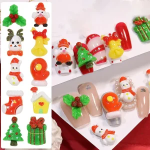 3D Cartoon Nail Art Kawaii ELK Snowman Plastic Nail Decoration Merry Christmas Charm DIY Manicure Accessories