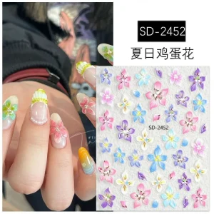 3D Cartoon Plastic Nail Stickers Waterproof Japanese Cute French Nail Art Metallic Silver Foil Long lasting Shiny Flower Shaped
