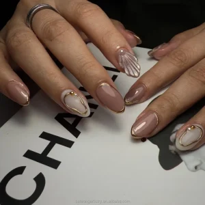 3D Cat Eye Shell Short Almond Shaped Wearable Artificial Nails Press On Nails