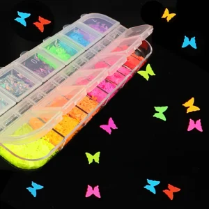 3D Colorful Fluorescence Butterfly Sequins Nails Art Decoration