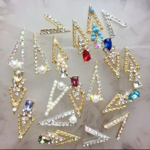 3D Crystal Nail Art Rhinestone Charms Hollow Triangle Water Drop AB Color Metal Deco for Nail