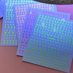 3D DIY Letter Designs in English Uppercase and Lowercase Fluorescent Nail Decorations Nail Stickers 12 Color