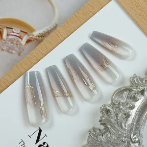 3D Design ABS Press Nails Soft Colors Coffin Shape Glue False Nails Ombre Nail Art Salon Use Long Finger