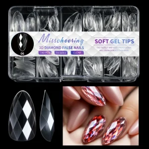 3D Diamond Shape Crystal Glass Nail Tips New Design Artificial Fingernails Accessory Almond Square Nail Tips