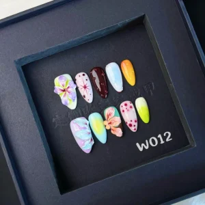 3D Embossed Flower Acrylic Press on Nails Almond Medium Glossy Reusable Flower Handmade Press on Nails