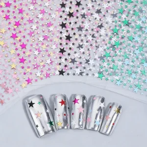 3D Embossed Shiny Laser Gold Silver Red Pink Black Stars Nail Art Sticker Five pointed Star Nail Decals Adhesive Nail Decoration