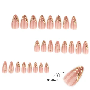 3D European American Pre-designed Short Almond-shaped Nails for Finger Wearable Nail Tips Popular Foreign