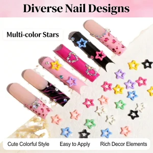 3D Flat Bottom Resin Star Nail Accessories Mixed Color DIY Supplies for Salon Use