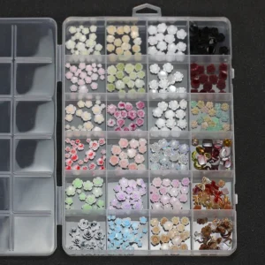 3D French Camellia Rose Non-toxic Plastic Nail Art Accessories 24 Grid Decorations Mixed Set Customizable Logo