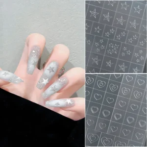 3D French Hollow Design Nail Art Sticker Butterfly Heart Star Bow Cross Nail DIY Decals Manicure Accessories