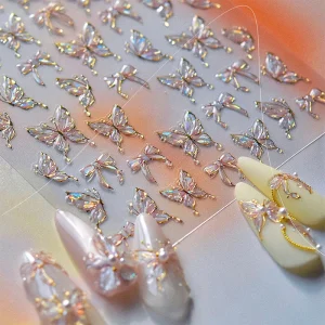 3D French Style Butterfly Design Jelly Nail Stickers Adhesive Resin Art Stationery for Mobile Phones Free Sample