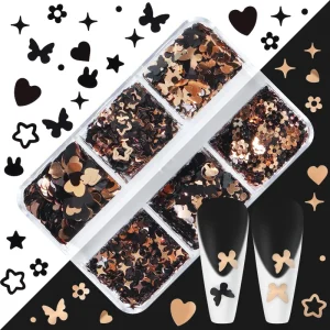 3D Gold Black Nail Art Glitter Sequins PET Material Rabbit Sparkly Nail Flakes Stars Flowers DIY Nail Supplies Decorations