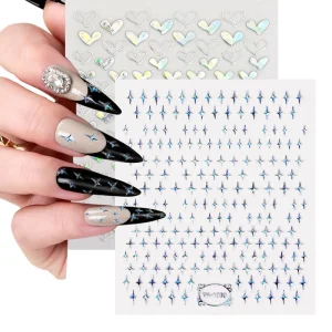 3D Heart Shaped Laser Foil Nail Art Sticker Self Adhesive Non Toxic Waterproof Salon Manicure Daily Use Plastic