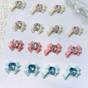 3D High Quality Colorful Lady Crystal Heart Resin Ribbon DIY Nail Art Charms Decoration for Manicure Supplies