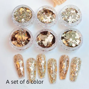 3D Holographic Glitter Nail Art Sequins Rectangle Mix Shape Hexagon Nail Art Decorations