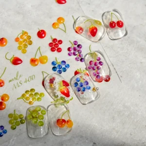 3D Jelly Embossed Effect Nail Stickers Cute Cartoon Balloon Fruit Nail Decals for Press on Nails and Natural Nails