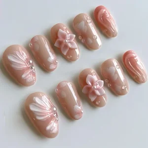 3D Lily Ice Flower Bubble Pearl Gradient Pearlized Elegant European and American INS Style Removable Nail Tips 30 Pieces