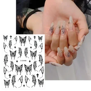 3D Luxury Black White Butterfly Nail Decals Self-adhesive Butterfly Design Nail Art Sticker