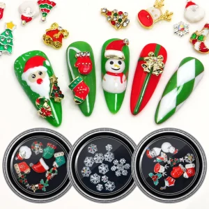 3D Luxury Metal Alloy Santa Reindeer Snowman Snowflake Garland Nail Diamonds Art Jewels Stones Rhinestones Customized LOGO