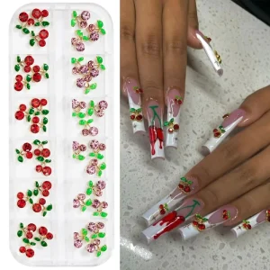 3D Metal Art Decoration Nail Pink Red Luxury Crystal Cute Cherry Accessories Nail Sticker Suit Nail Charms