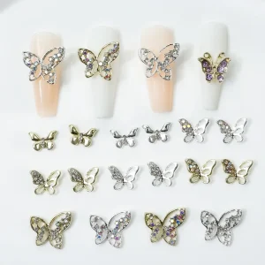 3D Metal Butterfly Nail Rhinestones Premium Jewelry Accessories for DIY Manicure and Nail Art Decoration Supplies