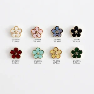3D Metal Floral Art Charms Five Petals Flower Rhinestones Daily Nail Decorations for Women