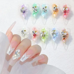 3D Mixed Color Nail Charm Flower Nail Art Rhinestones Glue Handmade Acrylic Decorations Accessories for Women Nail