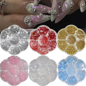 3D Multi Shape Gemstone Nail Art Decorations Gold Crystals Clear Resin Charms Plastic Nail Charms Rose Flower Design Accessories